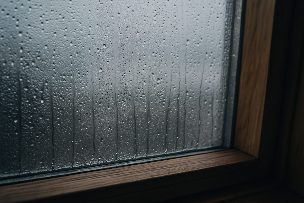 Condens op de binnenzijde van het glas van een dakraam
